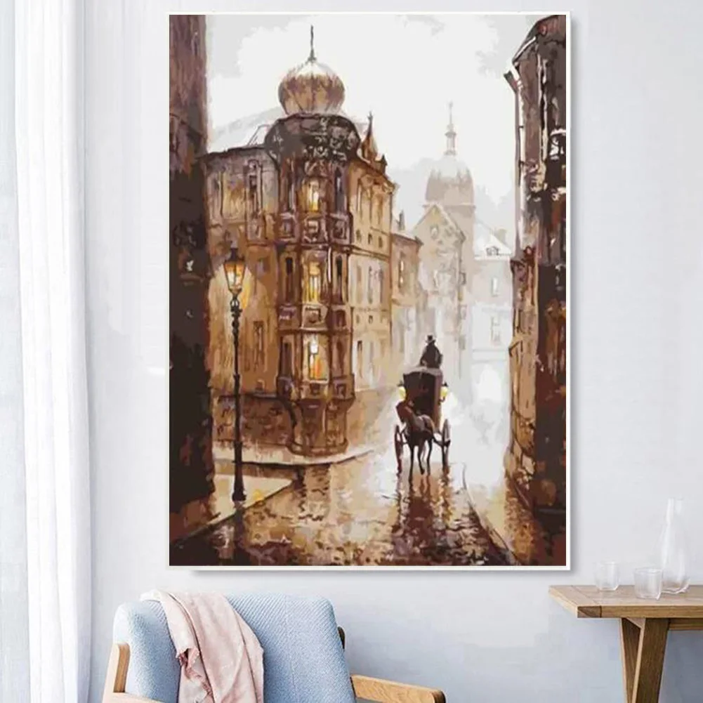 

5D DIY Cross Stitch Crafts Mosaic Diamond Embroidery Landscape Streets Of Carriage Painting