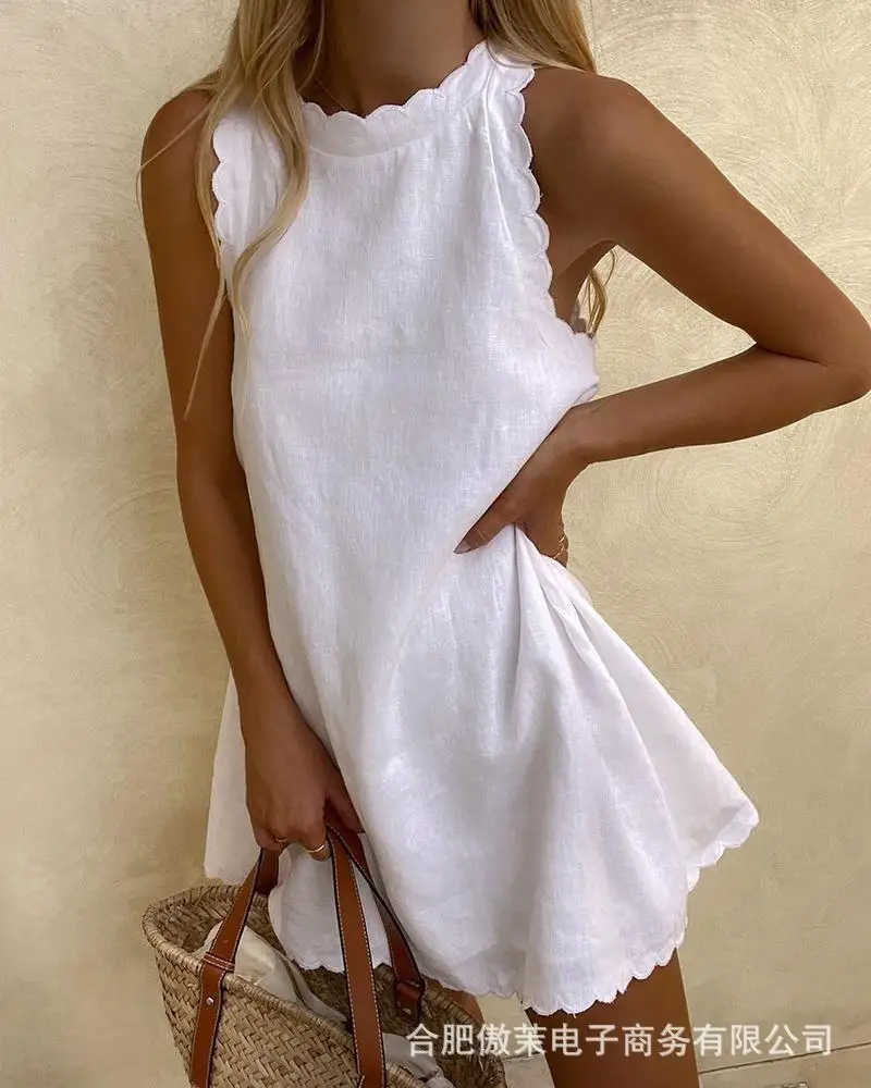 

Summer 2022 New Unicolor Lace Dress Casual Beach Sleeveless Mini Skirt