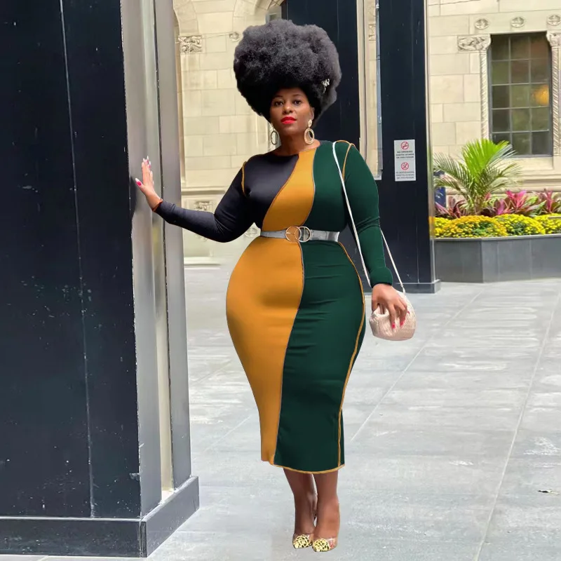 Женские платья больших размеров весна 2022 модные облегающие юбки контрастных