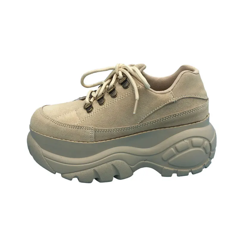 2022 Top Leather Cow Leather Shoes Women's Casual Sneakers Round Head Brand Luxury Daddy Shoes Designer Sneakers for Women