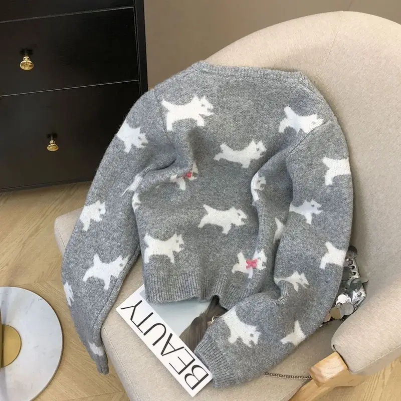 Женский модный жаккардовый кардиган с милой мультяшной собакой милый шикарный