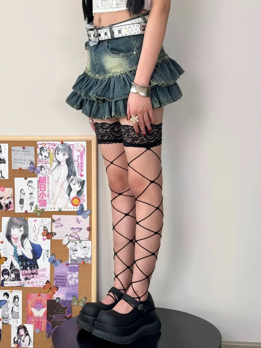 Чулки из полиэстера черный женский кружевной вырез юбка выше колена силиконовые