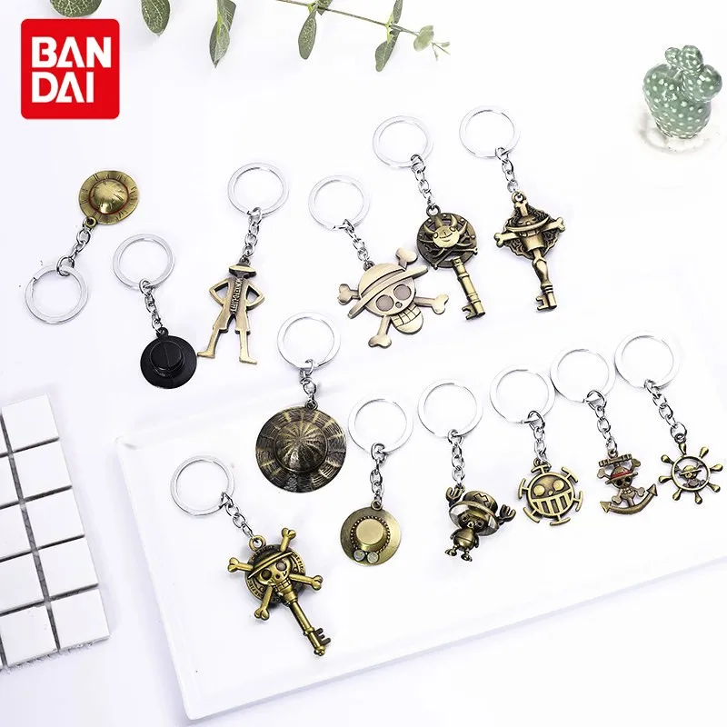 

Bandai One Piece Keychain Anime Accessories Charm Key Chain Ring Pendant Keyring Luffy Hat Zoro Sanji Wanted Key Holder Jewelry