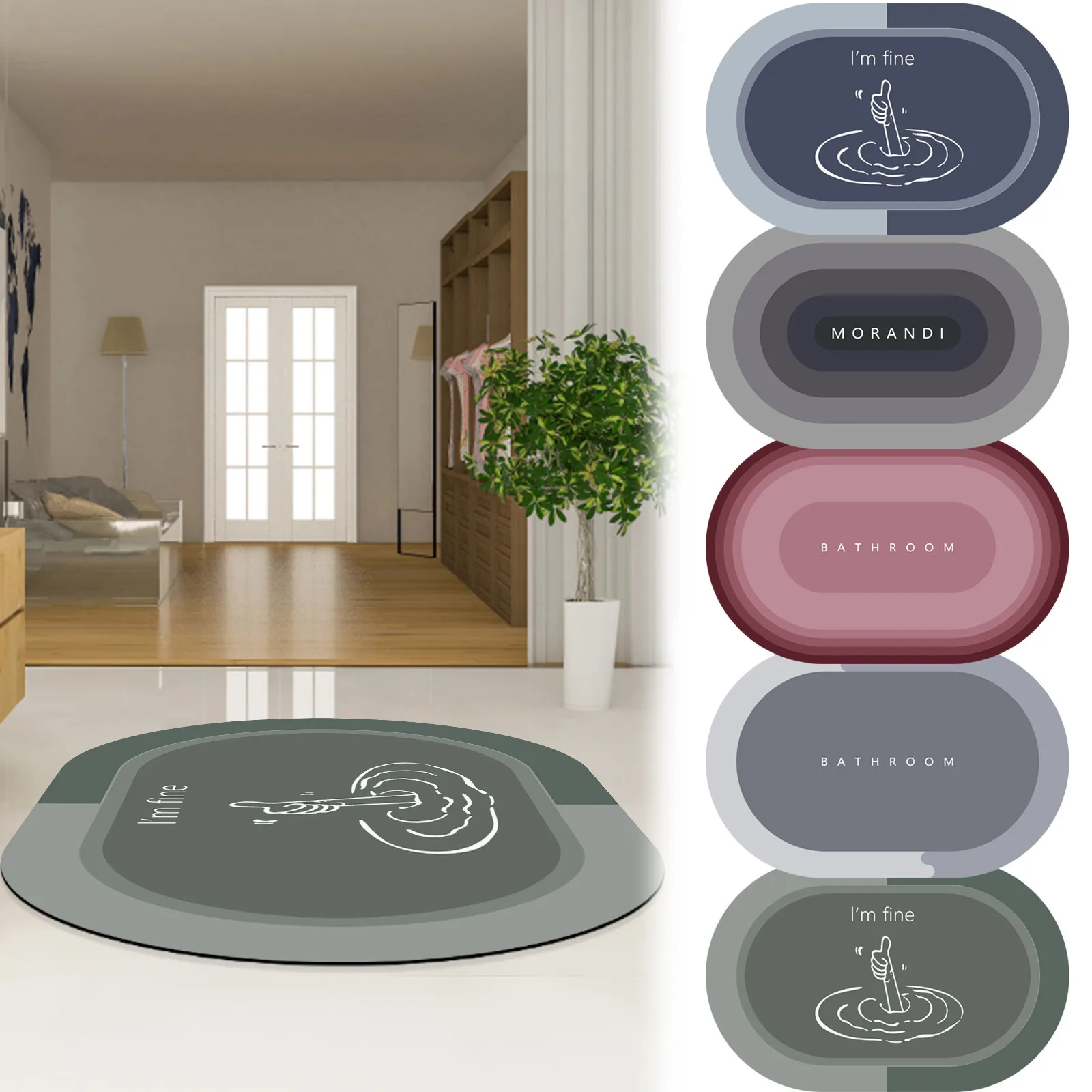 

Bath Diatom Mud Floor Mat Absorbent Foot Pad Bathroom Water Absorption Non-Slip Mat Quick-Drying Rubber Upholstered Carpet