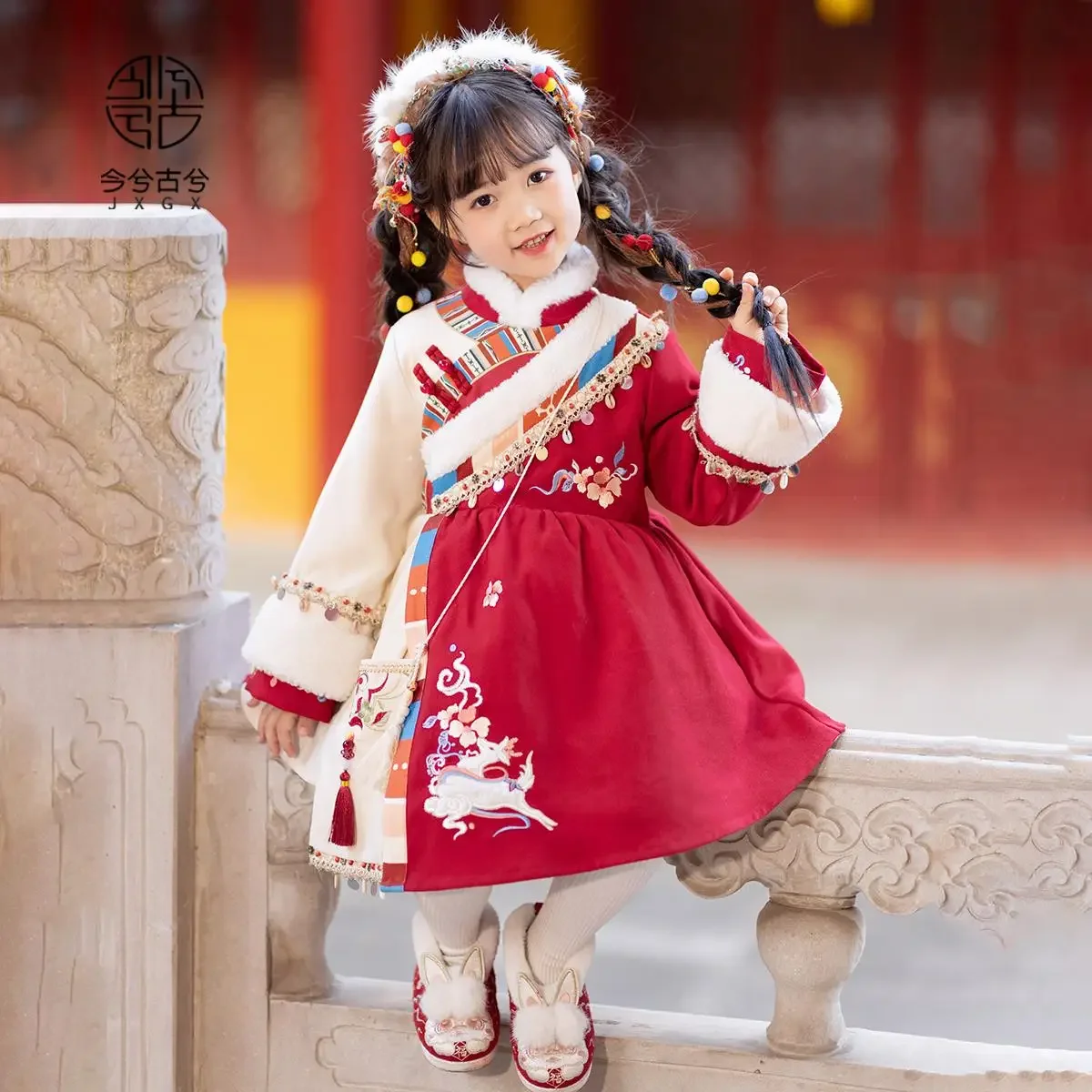 Зимняя одежда Hanfu для девочек детское антикварное платье в стиле Тан Чжума