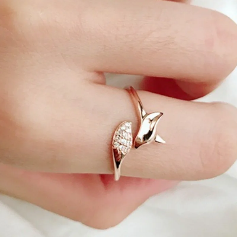 

New lovely rose gold fox ring animal micro diamond ring gift ring female