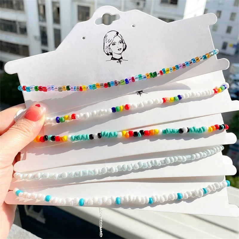 

Ожерелье в стиле бохо с рисовыми бусинами, цветное ожерелье-чокер для женщин, простое модное пляжное ожерелье, женская бижутерия