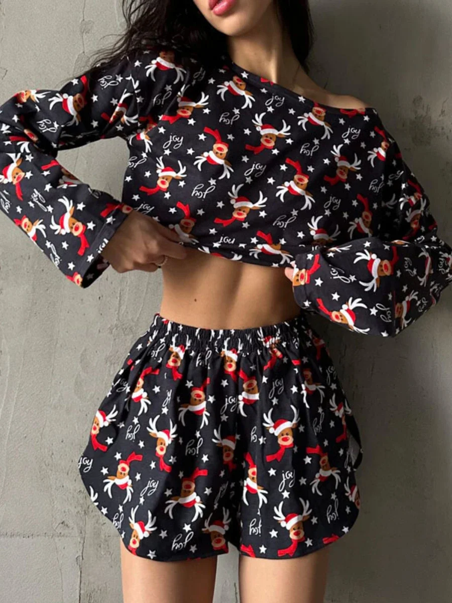 Mozuleva новый женский пижамный комплект модный рождественский топ с принтом оленей