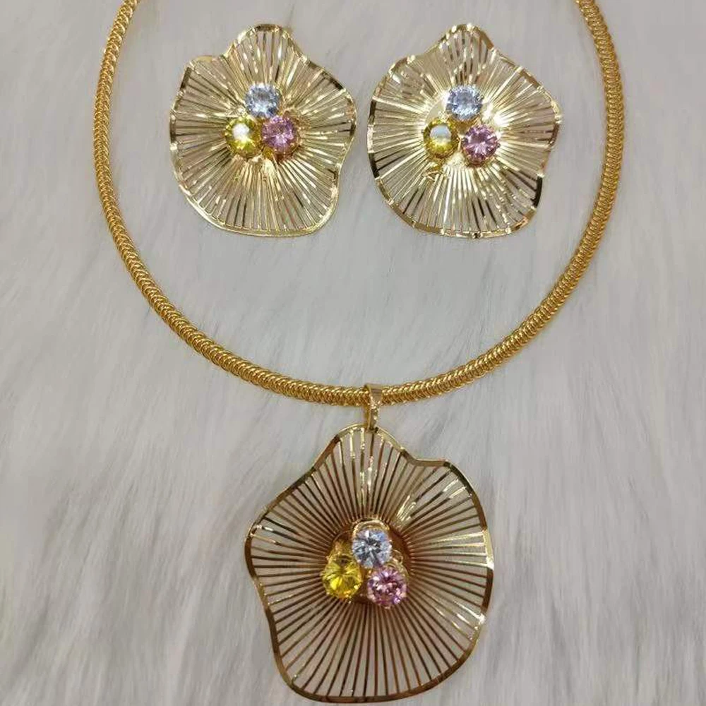 

Jewelry Set For Women High Quality Zircon Crystal Necklace Earrings Nigeria Africa Party Wedding Gift Dubai Gold Color Jewelry