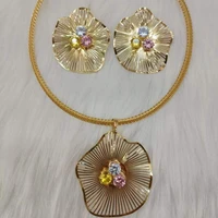 jewelry set for women high quality zircon crystal necklace earrings nigeria africa party wedding gift dubai gold color jewelry