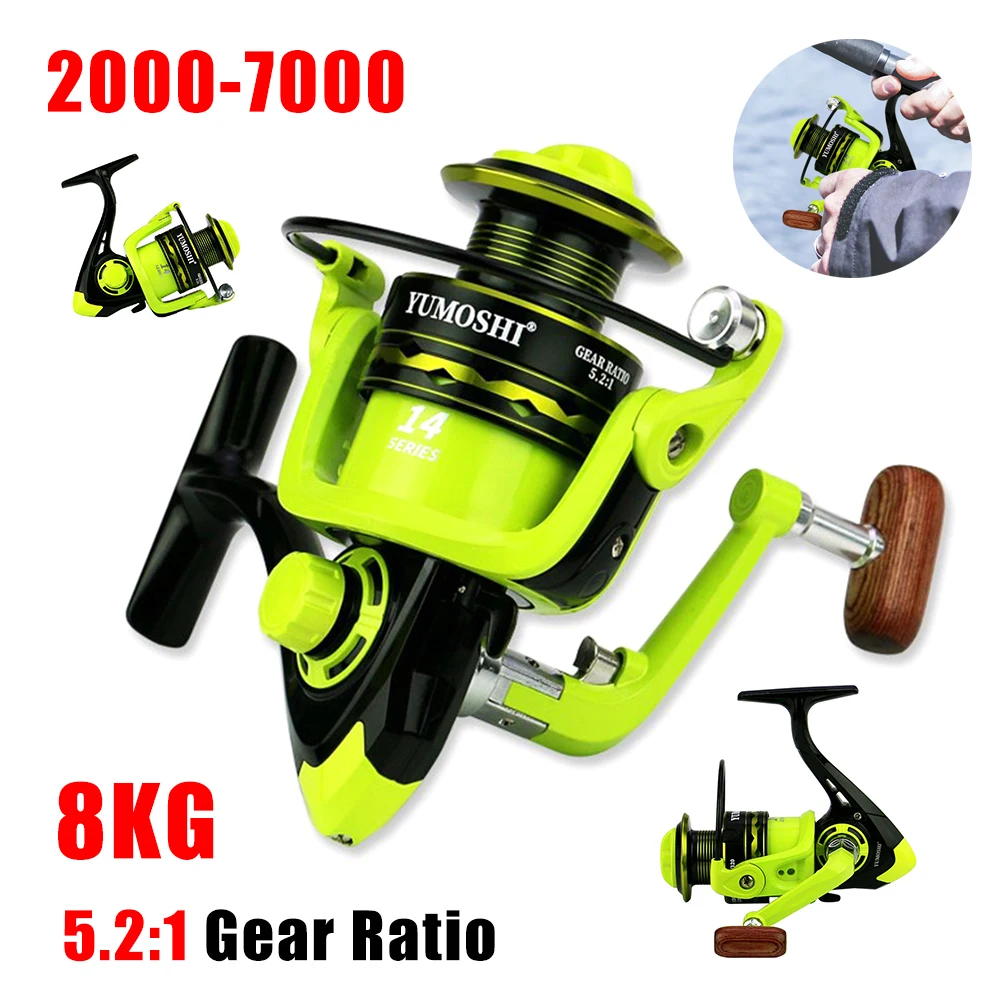 

Ultra Light Spinning Reel OE2000-7000 Fishing Reel 8KG Max Drag Foldable Handle Fluorescent Green Carp Freshwater Fishing Tackle