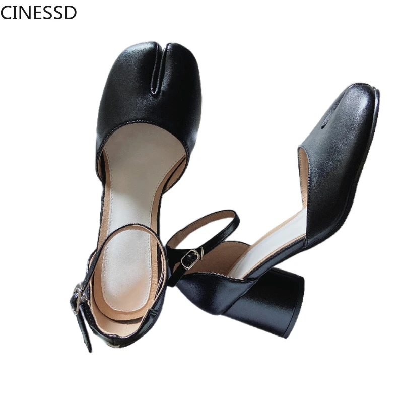 

Women Split Toe Ninja Tabi Pumps Shoes Woman 6cm Heels Ladies High Heel Pig Feet Shoes Shallow Sandals Round Heel Shoes