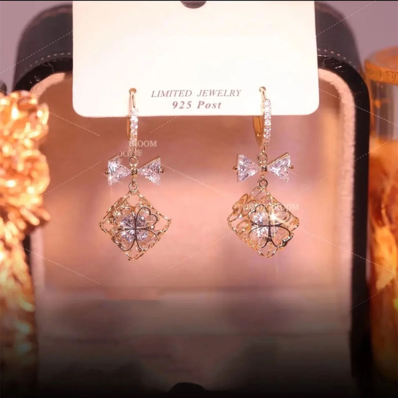 

JOJOZ Sweet bow hydrangea ear buckle earrings female design super flash all-match earrings silver needle
