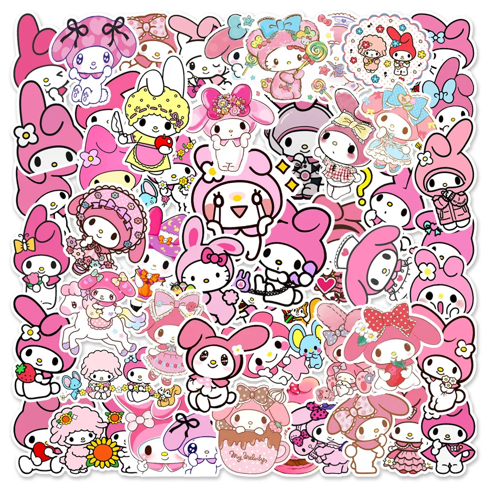 

50pcs hello kitty Kuromi Melody Anime Stickers Decals for Skateboard Scrapbook Laptop Luggage Phone Graffiti Sticker Kid Toys