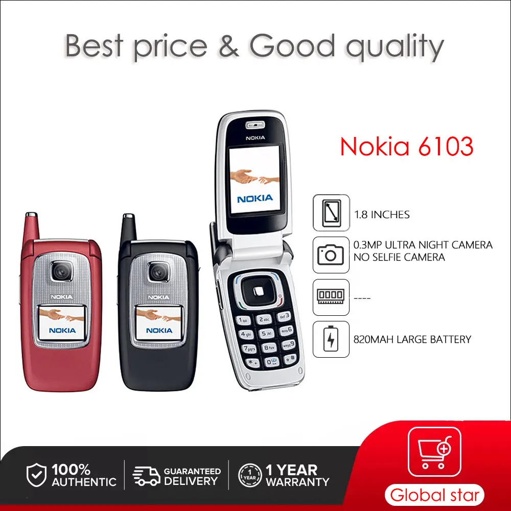 

Nokia 6103 Single SIM Original Mobile Phone 1.8" 820mAh Cellphone