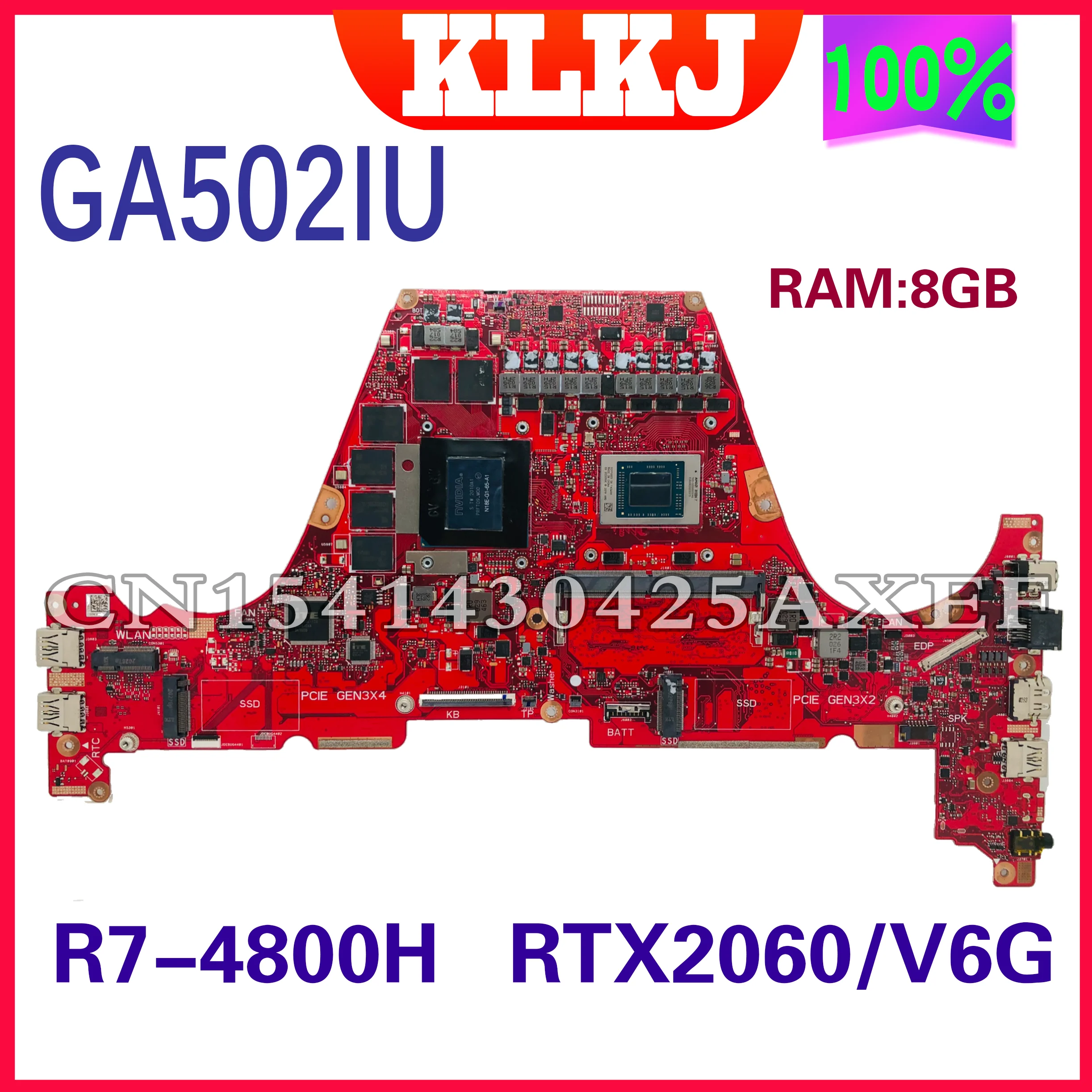 

Dinzi GA502IU Laptop Motherboard For Asus ROG Zephyrus G15 GA502 GA502IV GA502DU Mainboard W/R7-4800H GTX1660Ti RTX2060/V6G 8GB