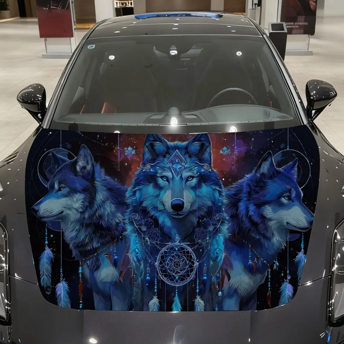 Фото Виниловая пленка для автомобиля Starfield Blue Wolves Dreamcatcher, водонепроницаемая наклейка на капот автомобиля из ПВХ, самоклеящаяся устойчивая к царапинам Sti №1