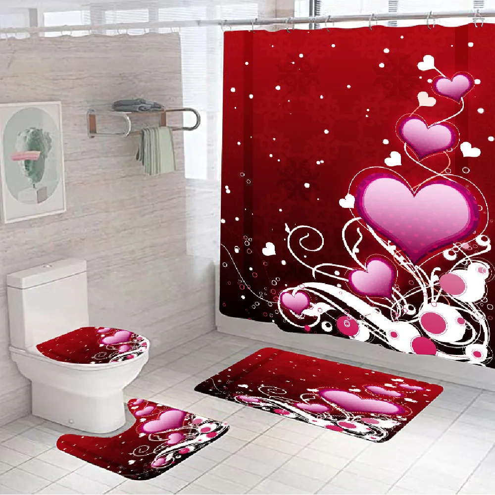 

Starblue-hgs, розы, красные сердца, День Святого Валентина, коврики для ванной, Водонепроницаемая Ванная Комната, коврики для ног, комплект душево...