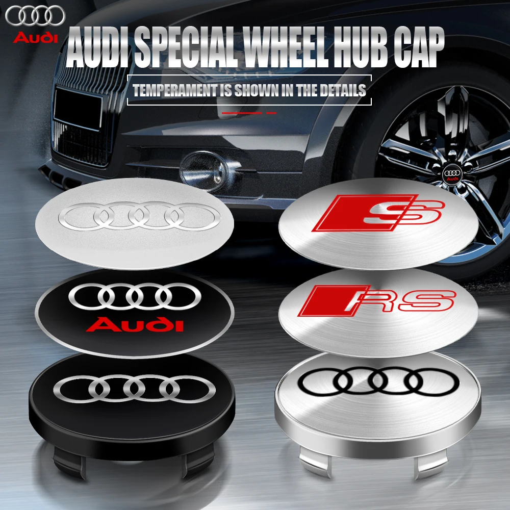 4Pcs Car Wheel Center Hub Caps Logo Sticker Cover For Audi SLine S3 S4 S7 S6 A5 A3 A4 A6 C7 RS A6L A7 A4L Q5 Q7 A8L Q3 Q2L R8 TT