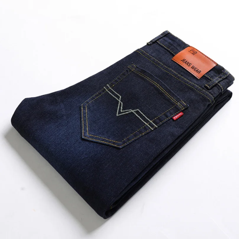 Эластичные джинсы мужские однотонные прямые деловые повседневные джинсовые