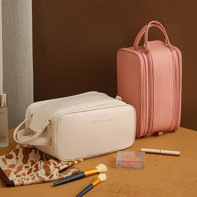 

Новая трехслойная сумка для макияжа из искусственной кожи в Корейском стиле, однотонная высококлассная текстурная сумка для стирки, яркий внешний вид, искусственная кожа
