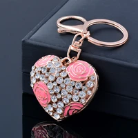 sinleery korean style love heart key pendant pink cubic zirconia keychain flowers keyring accessory jewelry 2022 gift ys002 ssp