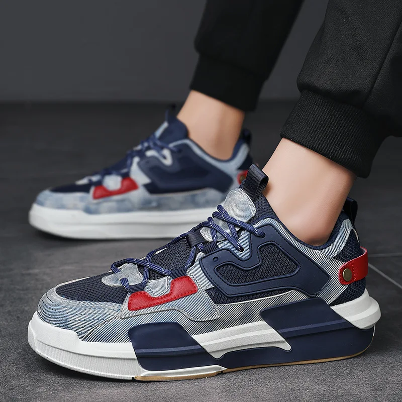 

New Men Skateboard Shoes Platform Fashion Low Top Casual Shoes Students Daily Sneakers Lace Up Mesh Board Shoes