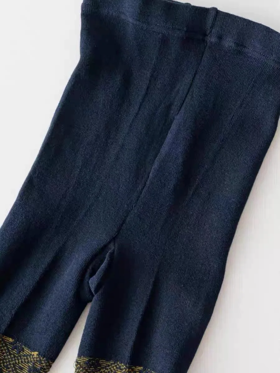 Весенне-осенние женские винтажные вязаные леггинсы Mori Girls с цветными блоками Diomand