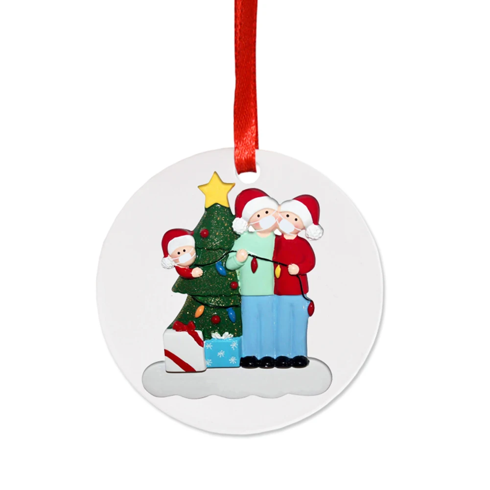 

2020 Xmas Pendants Decor 3D Personalized People Santa Claus Wearing Mask Christmas Tree Ornament Mall Scene Layout