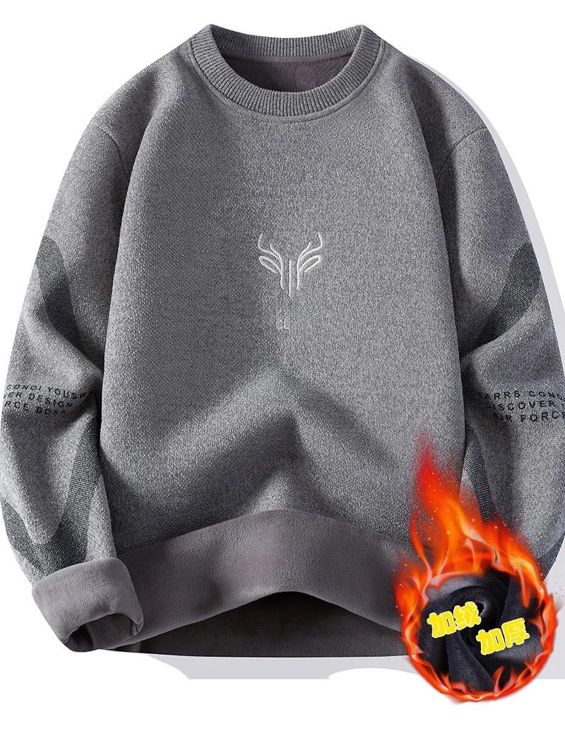 Teenagers Fleece-lined Thickened Sweater Boys Autumn and Winter 2 to 5 Years Old Junior High School Students 3 Older Child...