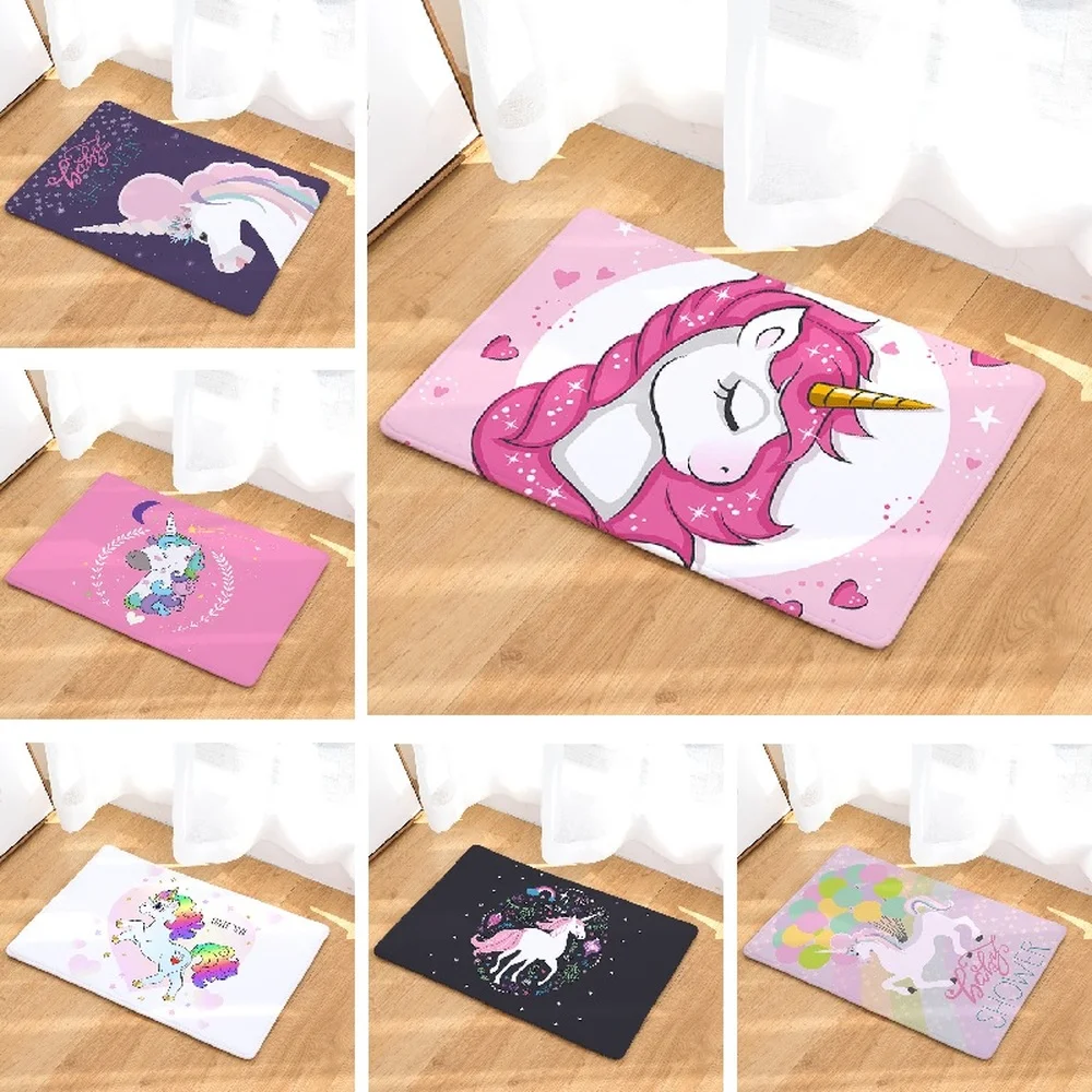

Cartoon Child Unicorn Doormat 3D Printed Carpets for Living Room Bedroom Area Rug Soft Flannel Kids Room Play Crawl Floor Mat