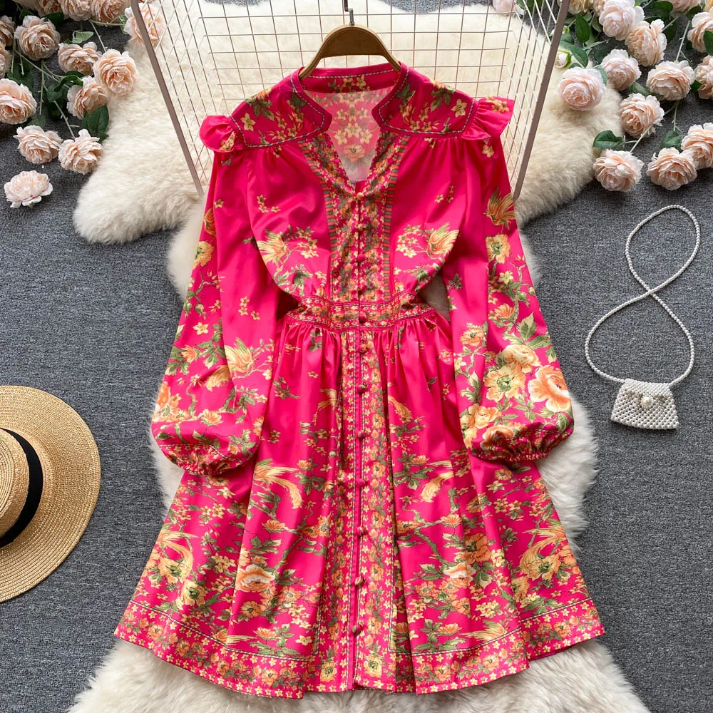 

Платье VANOVICH в европейском и американском стиле с винтажным принтом и рукавами-фонариками, летнее приталенное модное элегантное платье А-си...