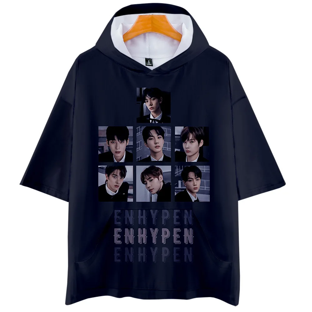 

Harajuku Popular Boys/girls Hooded Tees Band ENHYPEN Kpop 3D Print T Shirt Summer Casual Short-sleeved Hooded T-shirts Tops