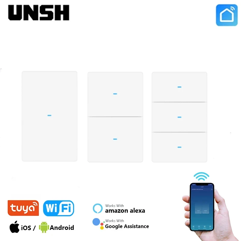 Tuya WiFi 1 2 3 группы США Умный выключатель света Кнопочный переключатель с