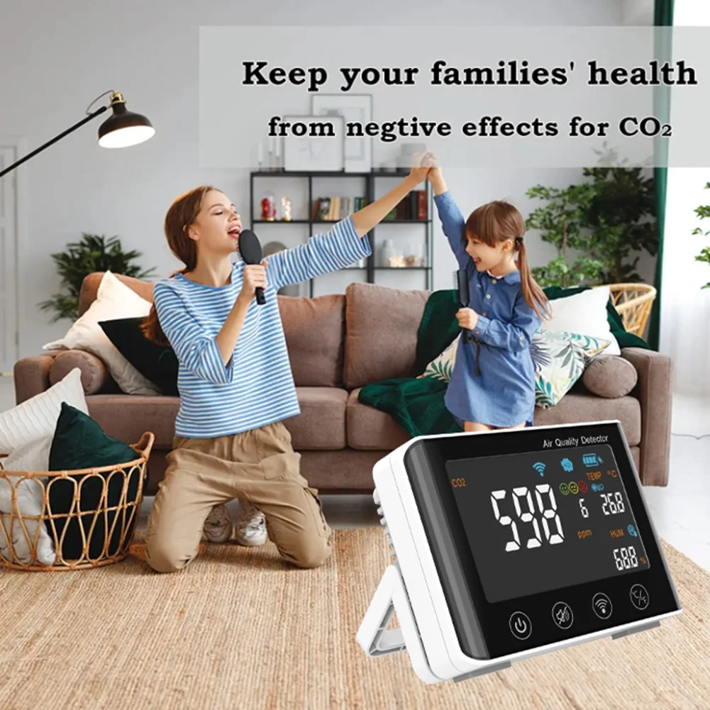 

CO2 Air Quality Monitor WiFi 4-In-1 Air Detector CO2 Temperature Humidity AQI for Home Office Grow Tent Wine Cellar