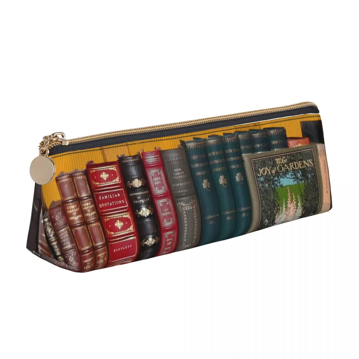 

Books Library Triangle Pencil Case Bookshelf Print Cool Zipper Pencil Box Teens Stationery Leather Pen Organizer