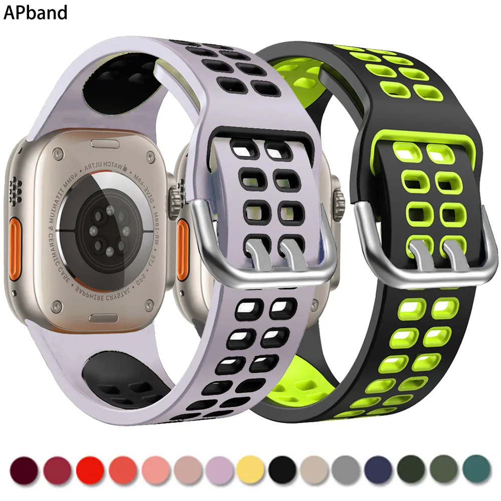 

Силиконовый ремешок для Apple Watch band 44 мм 45 мм 49 мм 40 мм 41 мм 38 мм 42 мм 40 44 45 мм, браслет для iWatch series 7 5 4 6 3 se 8 Ultra