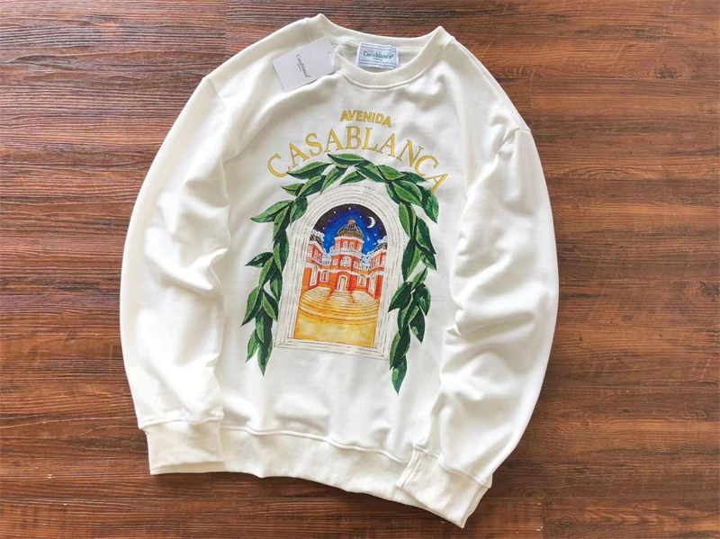 

Y2k Casablanca Castle Print Sweatshirts Men Women Square Graphic Hoodie Terry Crewneck Casa Clothing