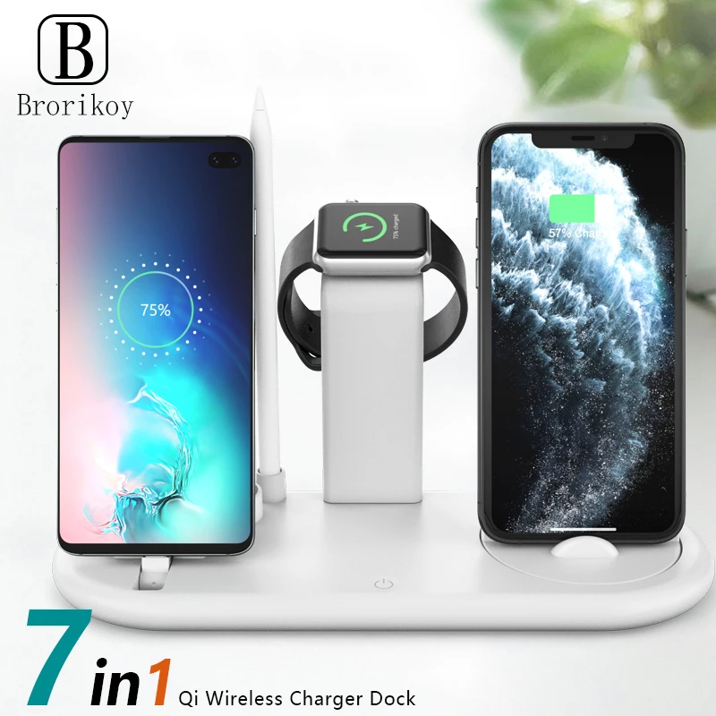 Беспроводная зарядная станция 7 в 1 Qi для Apple Watch 5 4 3 Airpods 2 зарядка iPhone 11 Pro Xs Xiaomi
