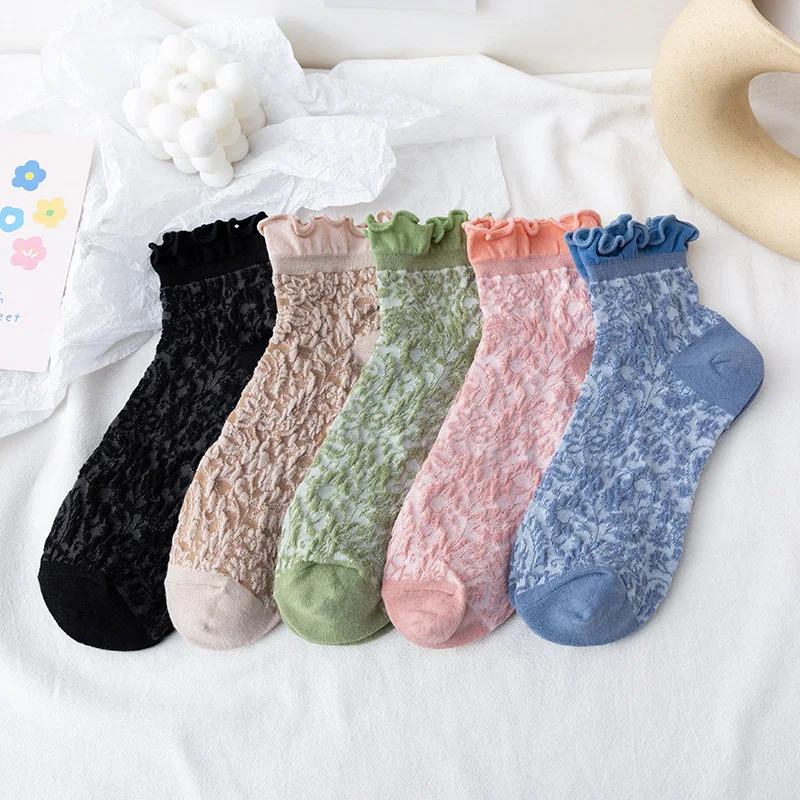 Fungus edge boat socks Japanese twist solid color short women's cotton socks