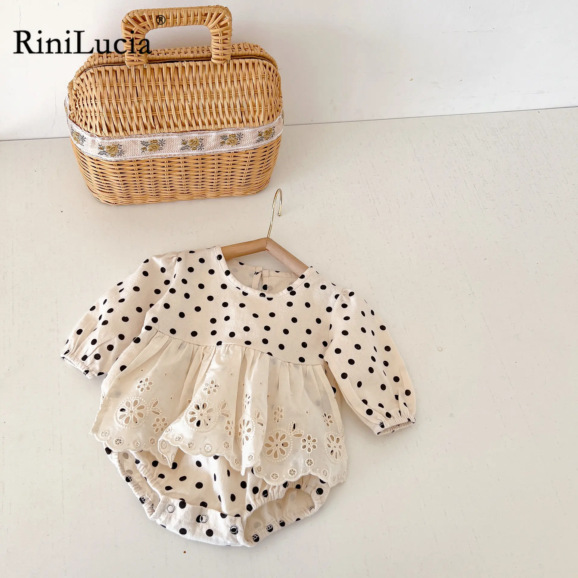 

RiniLucia Fashion Baby Girls Romper Cotton Long Sleeve Polka Dot Baby Rompers Infant Playsuit Jumpsuits Cute Newborn Clothes