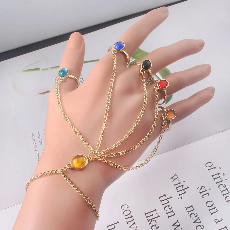 

Fashion Colorful Gemstone Bracelet Ring Creative Movie Characters Same Bracelet Ring Personality Set Gift Cos Props Wholesale