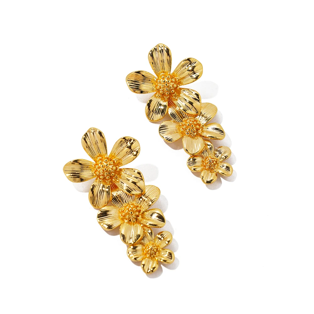 Fahsion 18k позолоченные Цветочные дизайнерские серьги водонепроницаемые не