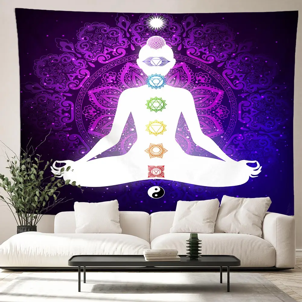 Индийский Будда медитация 7 Чакра гобелен настенный коврик Datura Коврик для йоги