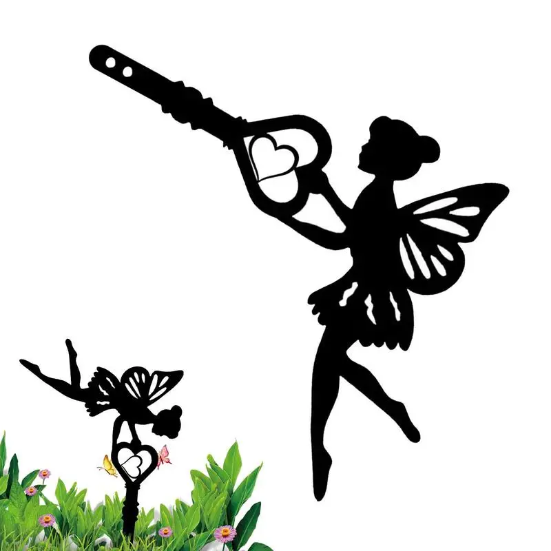 

Fairy Garden Silhouette Fairy Garden Sign Metal Art Decor Garden ElfStatue Black Elf Statue Decoration Outdoor Garden Ornaments