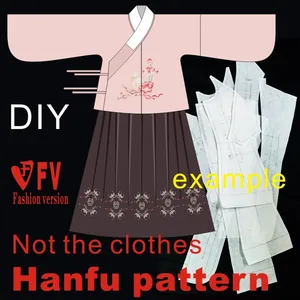 Hanfu pattern women's dress with collar top jacket and skirt 1:1 costume DIY cutting drawing BHF-001
