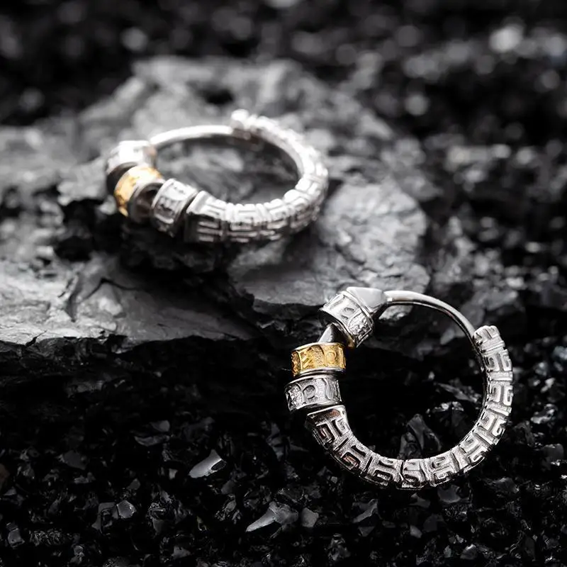 

Retro Dragon Vintage Chinese Style Stainless Steel S925 Cool Ancient Hoop Circle Eardrop Earrings Men Woman Lucky Boy Jewelry