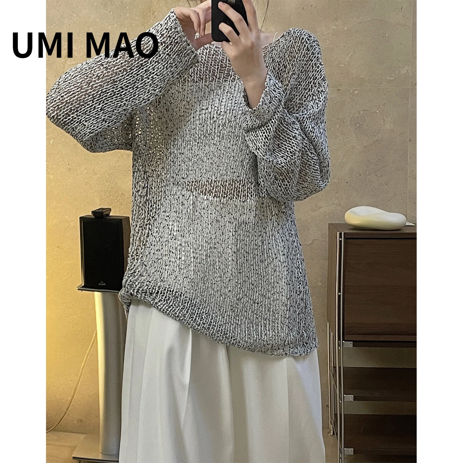 

Женская трикотажная блузка UMI MAO, тонкая свободная тонкая воздухопроницаемая Повседневная Блузка в Корейском стиле, весна-лето