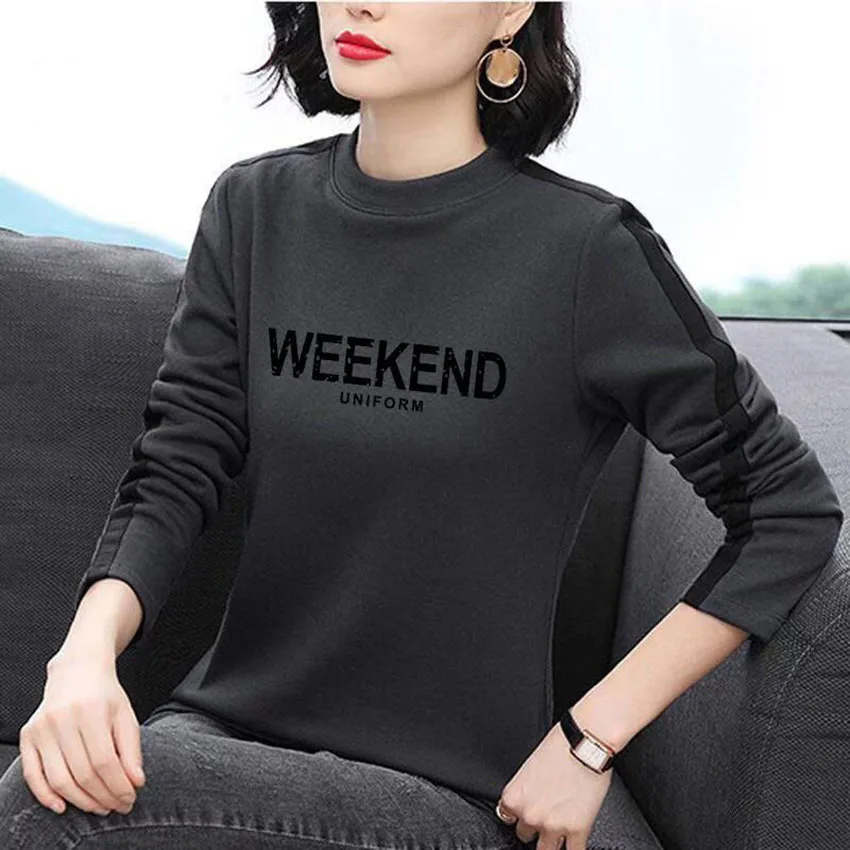 

2023 New Autumn Spring Polyester O Neck Long Sleeve women's t shirt Fashion Korean Style Character Printing t-shirt