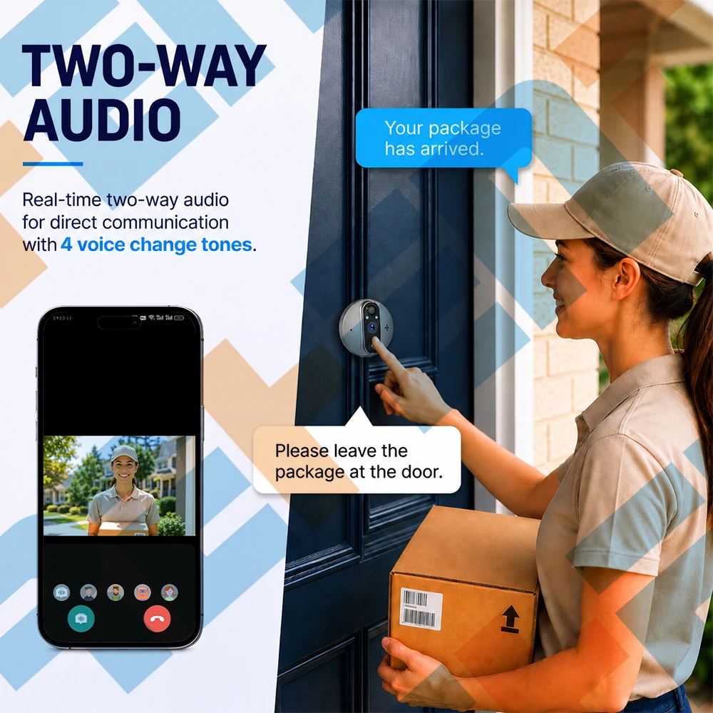 Фото 2 МП Wi-Fi камера-глазок для двери Tuya SmartLife с аккумулятором 10000 мАч, PIR-датчиком движения, ИК-подсветкой и 5-дюймовым экраном №5